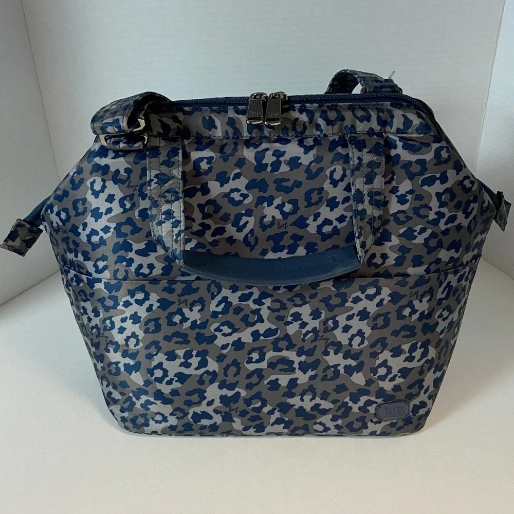 Lug Chomper Insulated Lunch Bag Blue Gray Leopard Crossbody Convertible Tote